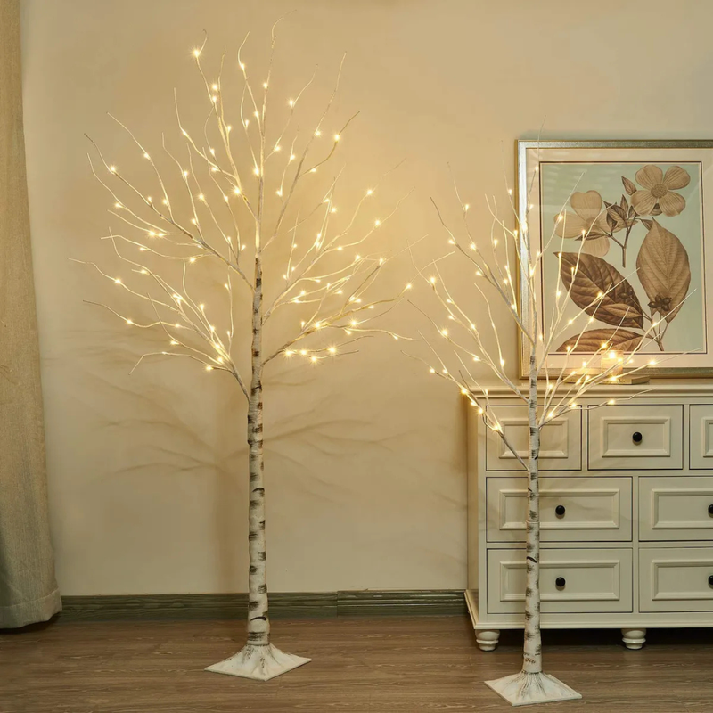 Árvore de Natal de Bétula com 24 LEDs Brilhantes – 60 cm