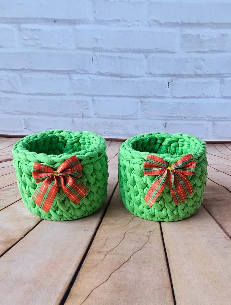 Kit Porta Panetone de Crochê Verde com Laço Vermelho