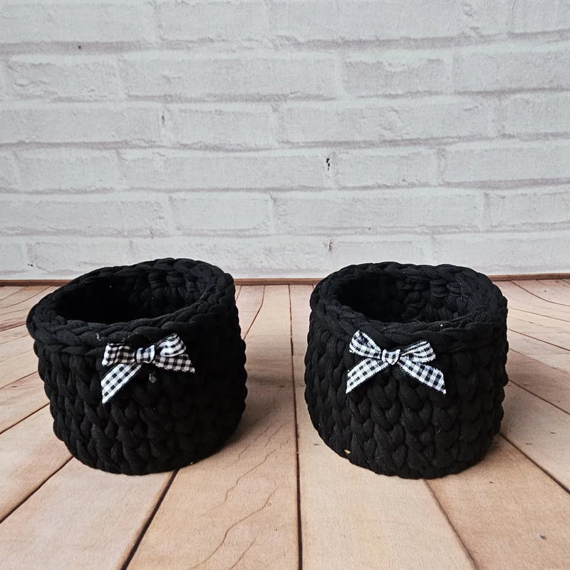 Kit Porta Panetone de Crochê Preto com Laço Branco