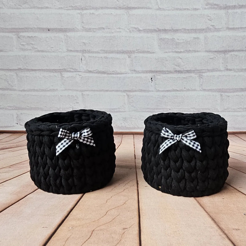 Kit Porta Panetone de Crochê Preto com Laço Branco