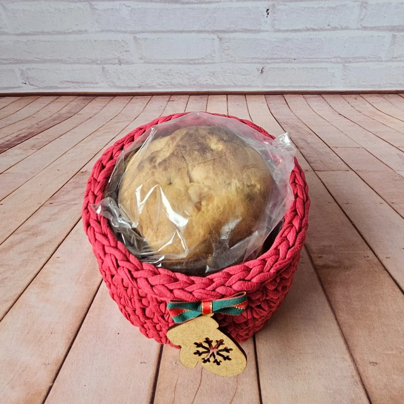Porta Panetone de Crochê Vermelho com Luvinha