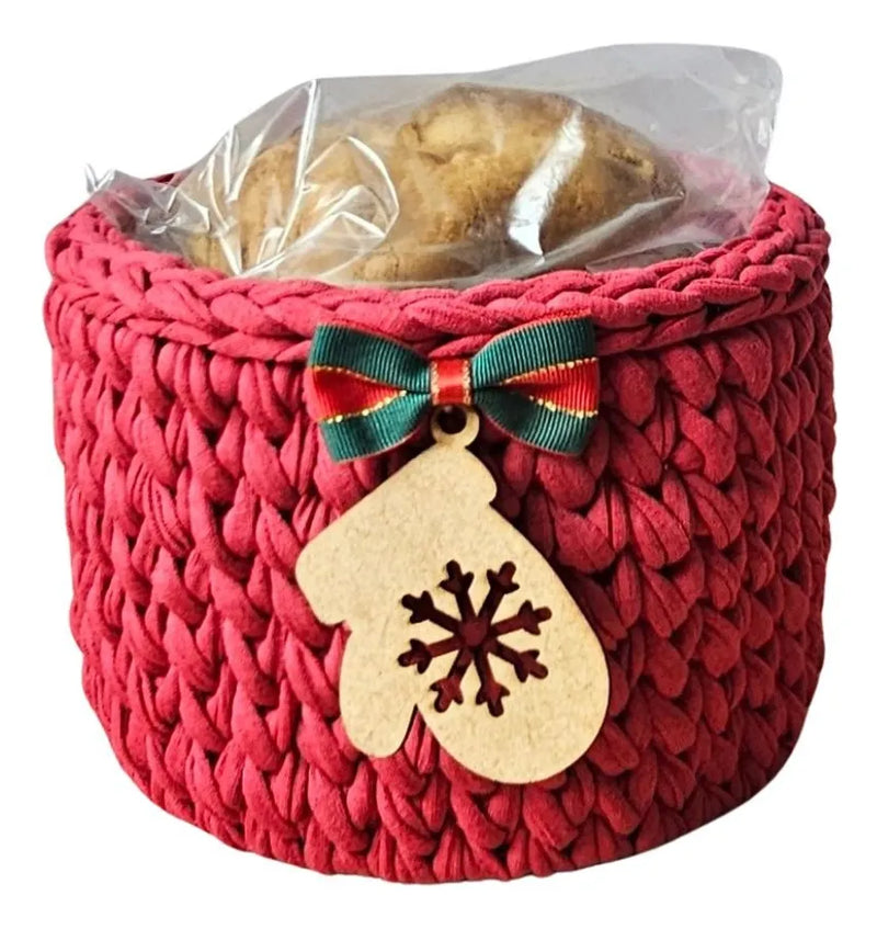 Porta Panetone de Crochê Vermelho com Luvinha