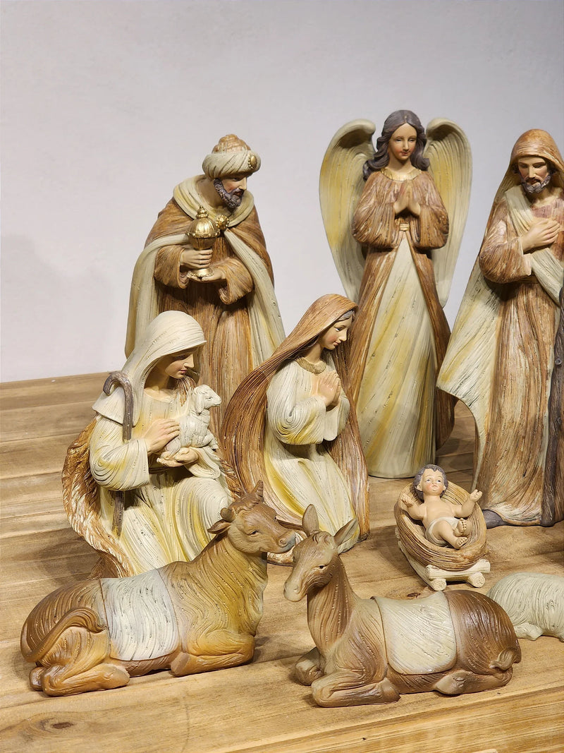 Presépio em Resina Marrom • 12 Peças • 30cm