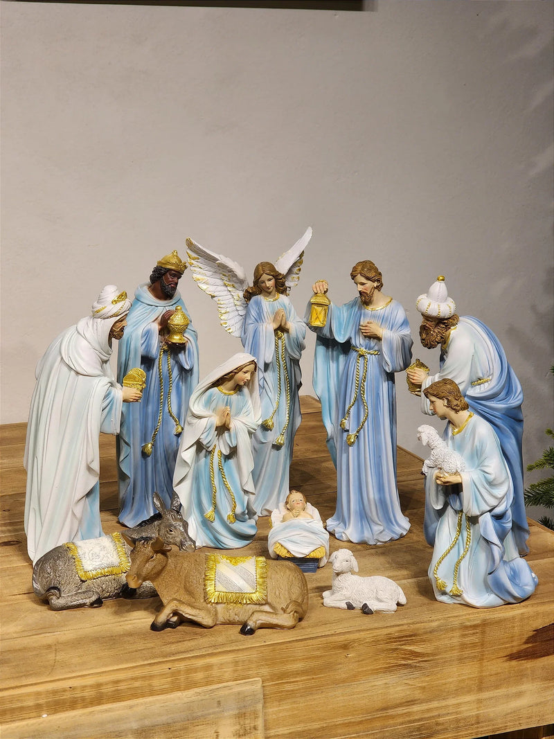 Presépio em Resina Azul • 11 Peças • 30cm