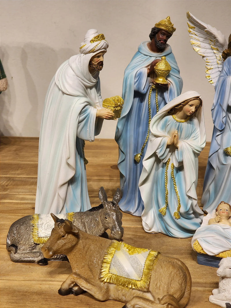 Presépio em Resina Azul • 11 Peças • 30cm