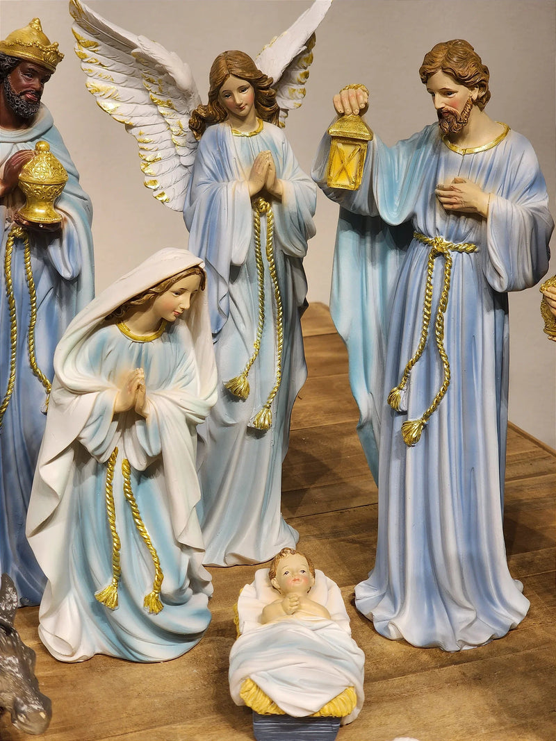 Presépio em Resina Azul • 11 Peças • 30cm
